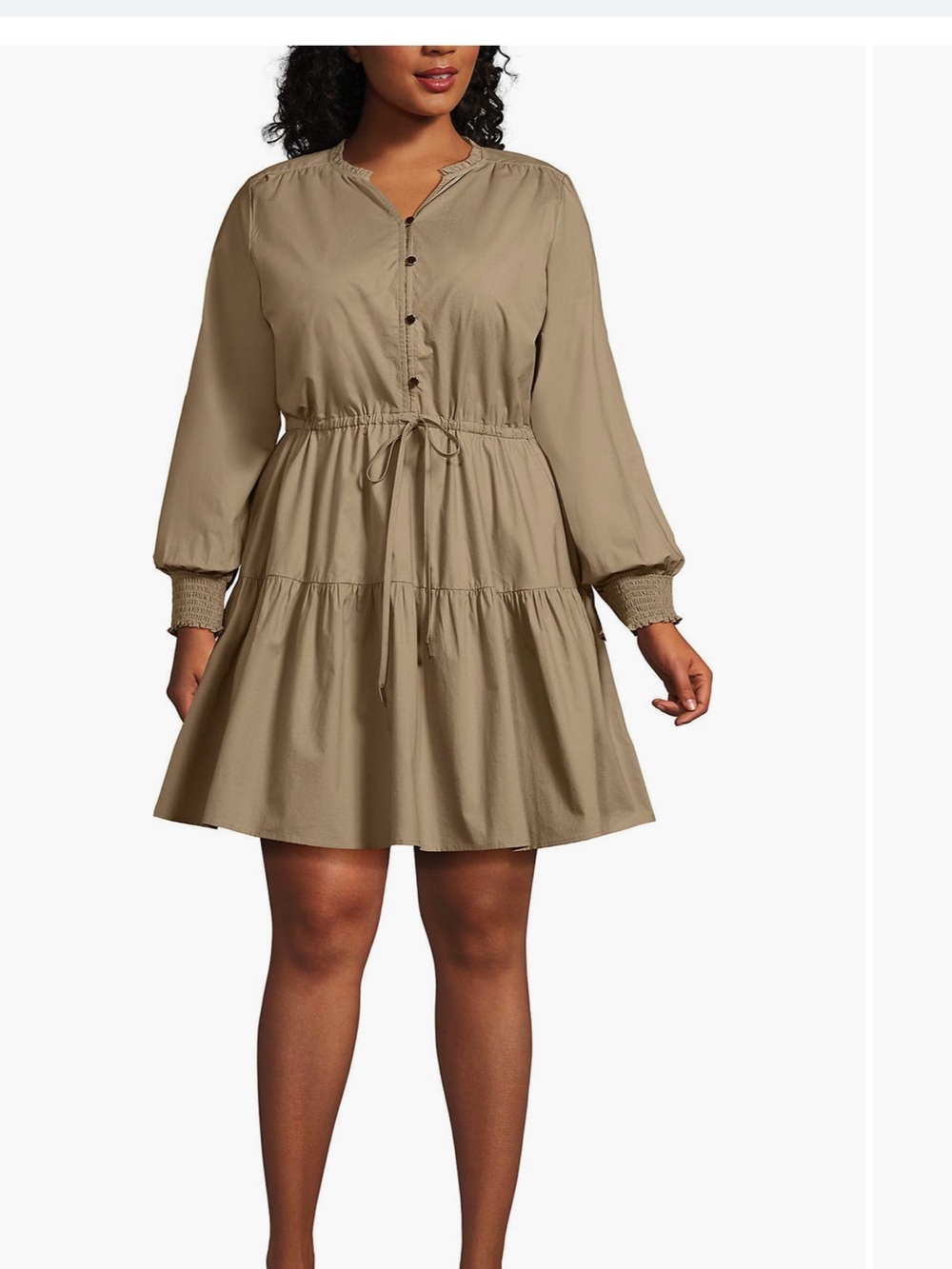 Lands' End Plus Size Long Sleeve Cotton Poplin Mini Popover
Dress